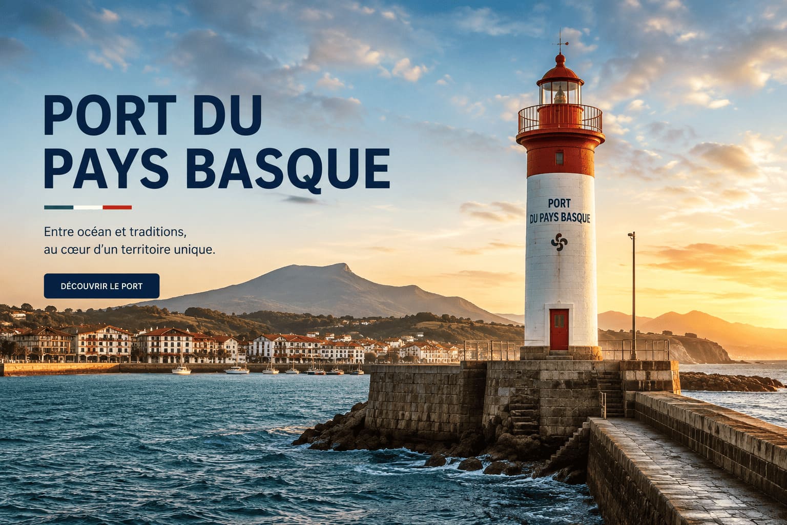 Gure taxi plataforma Basque Herrian buruz Phare rouge et blanc pays basque chauffeur port du Pays Basque