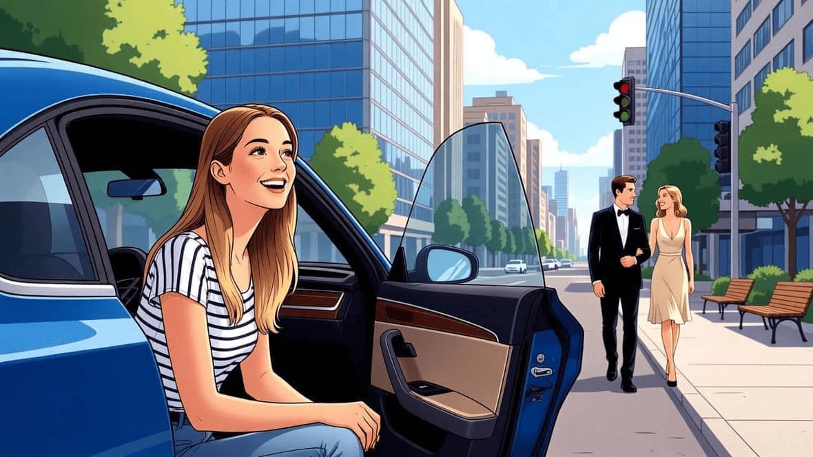 Cliente accueillie par un service de chauffeur privé en centre-ville