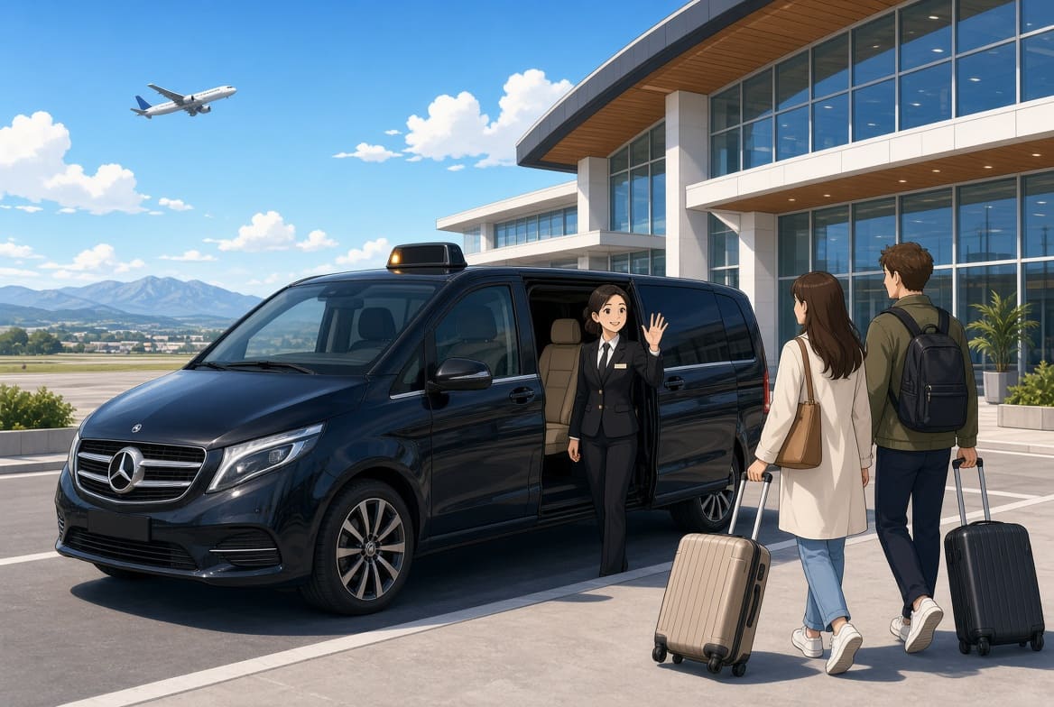 Stationné devant le terminal moderne de l’aéroport de Biarritz Bilbao